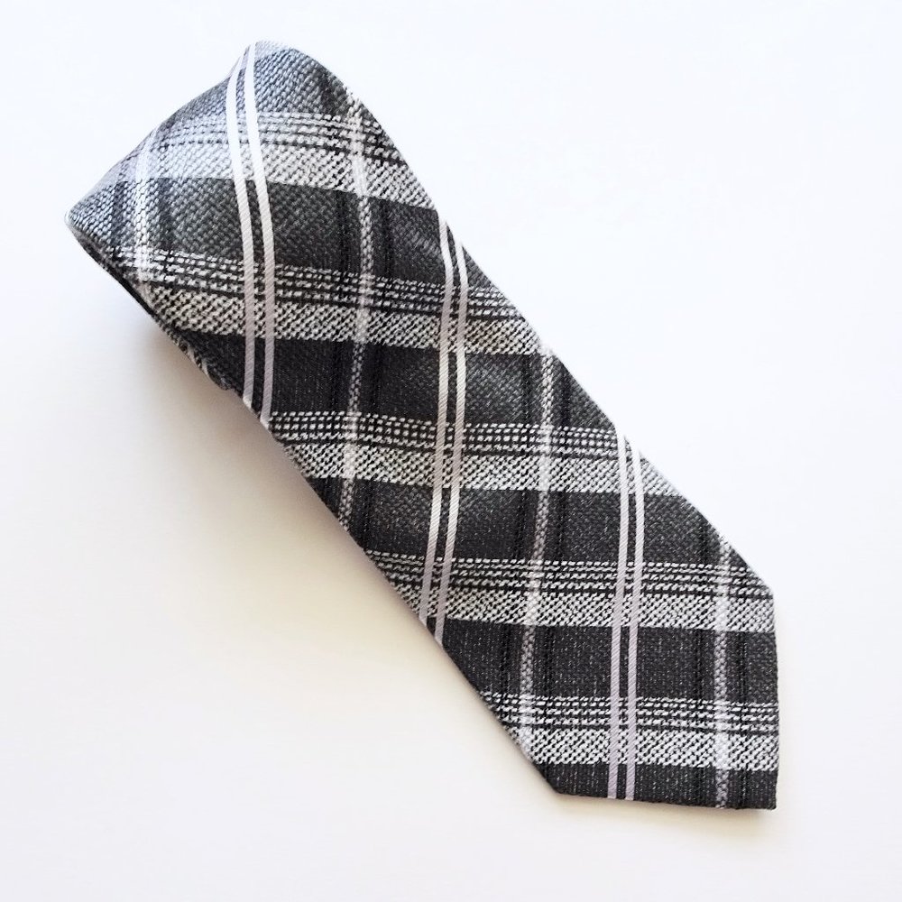 Indochino Grey Plaid Narrow Silk Tie